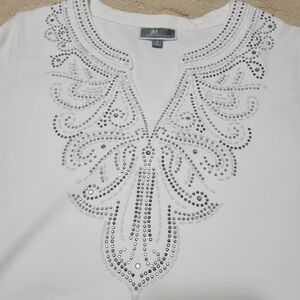 JM Collection Sparkle Embellished Top, S